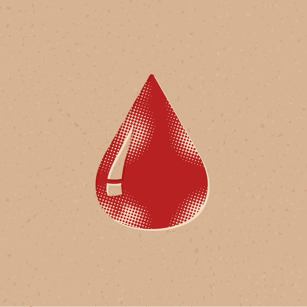 Icono de gota de sangre en estilo semitono. Grunge fondo vector ilustración. - Vector, Imagen