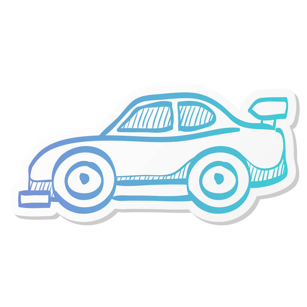 Icono de coche de carreras en el estilo de color etiqueta. Deporte automoción rally velocidad transporte rápido - Vector, imagen