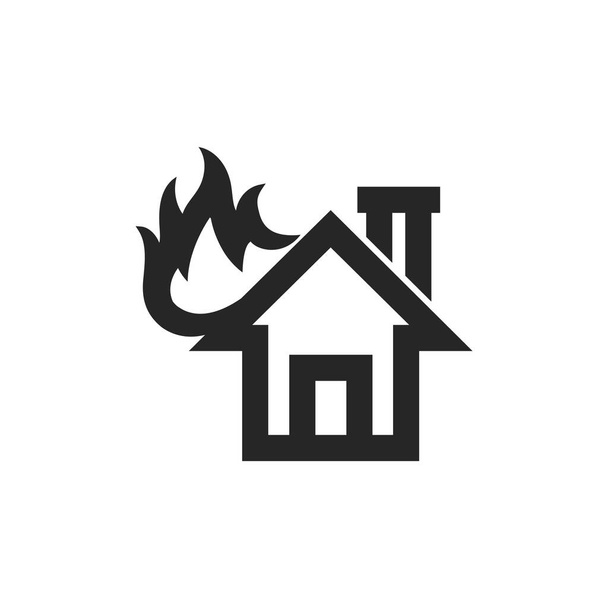 Casa icona del fuoco in stile spesso contorno. Illustrazione vettoriale monocromatica bianco e nero. - Vettoriali, immagini