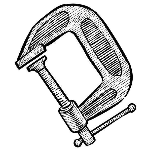Ikona zacisku w stylu szkicowym. Ilustracja wektora narzędzia do obróbki drewna. - Wektor, obraz