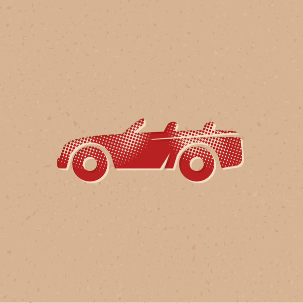 Sport car icon in halftone style. Grunge background vector illustration. - Vecteur, image