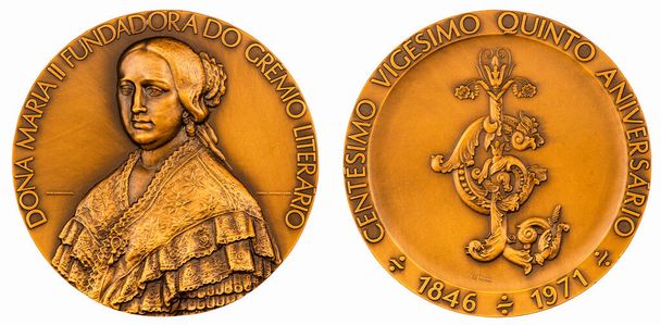 Pamětní mince, Doňa Maria II. Portugalská přezdívka "Dobrá matka" od Cabral Antunes. 1846-1971. - Fotografie, Obrázek