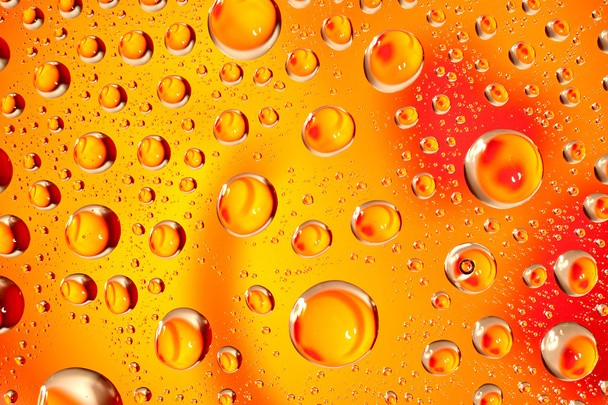 water droplets as small lenses over a colored background. - Foto, afbeelding