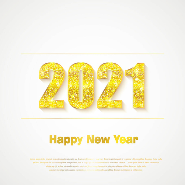Szczęśliwego Nowego Roku 2021. Tło ze złotą błyszczącą fakturą. Złote numery 20, 2, 0, 01. Efekt świetlny. Ilustracja wektora - Wektor, obraz