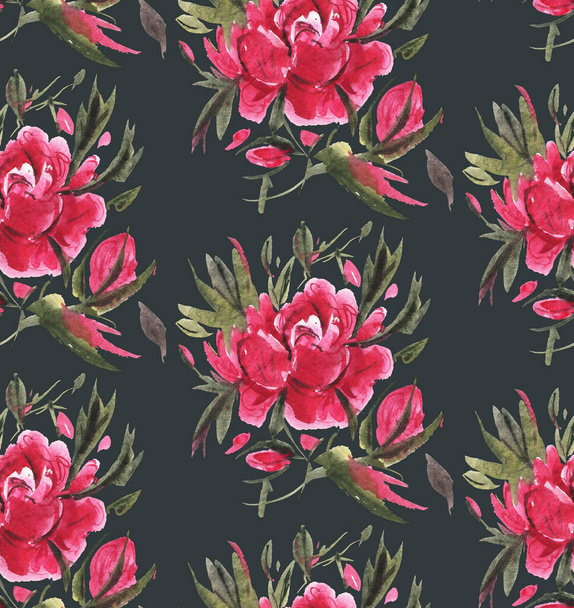 Seamless pattern with watercolor flowers.  Peonies. Hand-drawn illustration.  - Fotoğraf, Görsel
