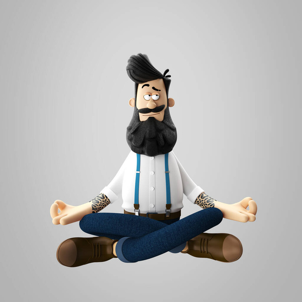 3d illustration of a good looking young hipster man with beard, isolated - Photo, Image