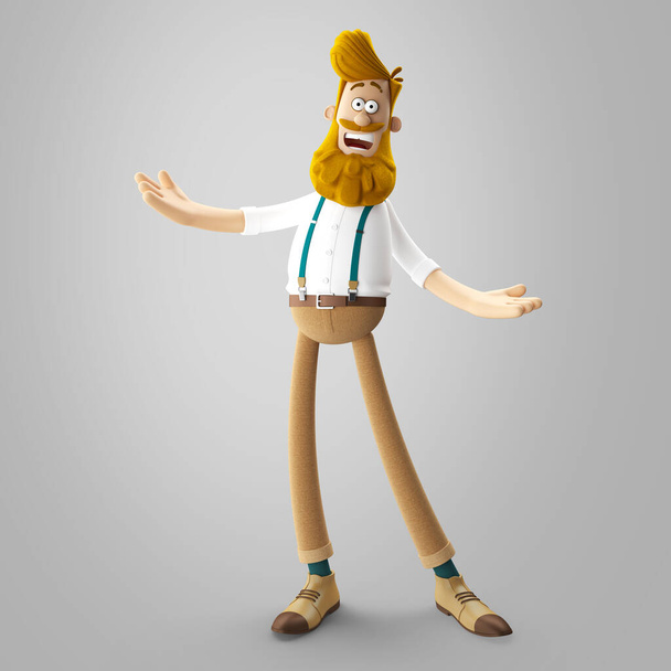 3d illustration of a good looking young hipster man with beard, isolated - Photo, Image