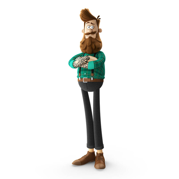 3D ilustracja przystojnego młodego hipstera z brodą, odizolowanego - Zdjęcie, obraz