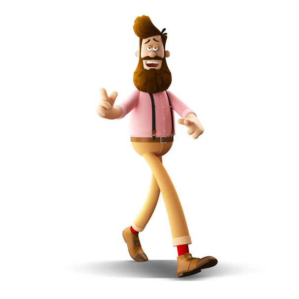 3D ilustracja przystojnego młodego hipstera z brodą, odizolowanego - Zdjęcie, obraz