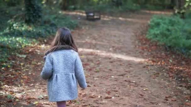 Little girl walking alongside her mother on a dirt path surrounded by woods - Materiaali, video