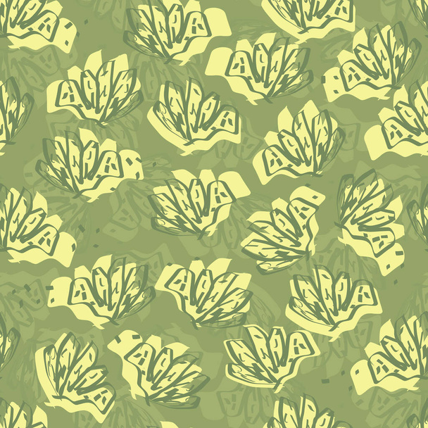 抽象的な手描き緑の葉でシームレスな自然パターンの背景 - ベクター画像