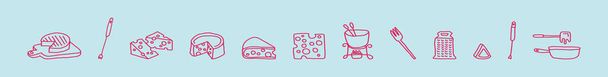 set di deliziose fonduta tradizionale formaggio svizzero. modello di design icona del cartone animato con vari modelli. moderna illustrazione vettoriale isolata su sfondo blu - Vettoriali, immagini