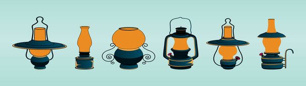 set of vintage lantern. modern cartoon icon design template with various models. vector illustration isolated on blue background - Vector, Image