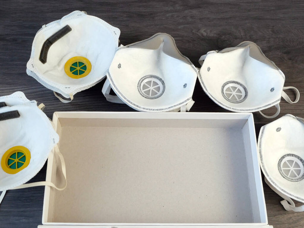 Many Respirators with high protection level. Protection against coronavirus. Respritors productuion, packing and delivery - Photo, Image