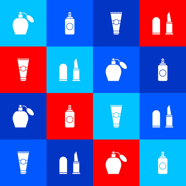 Set Perfume, Spray can, Lotion cosmetic tube and Lipstick icon. Vector. - ベクター画像