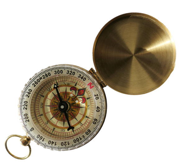 Zlatý kompas izolované na bílém pozadí - Fotografie, Obrázek