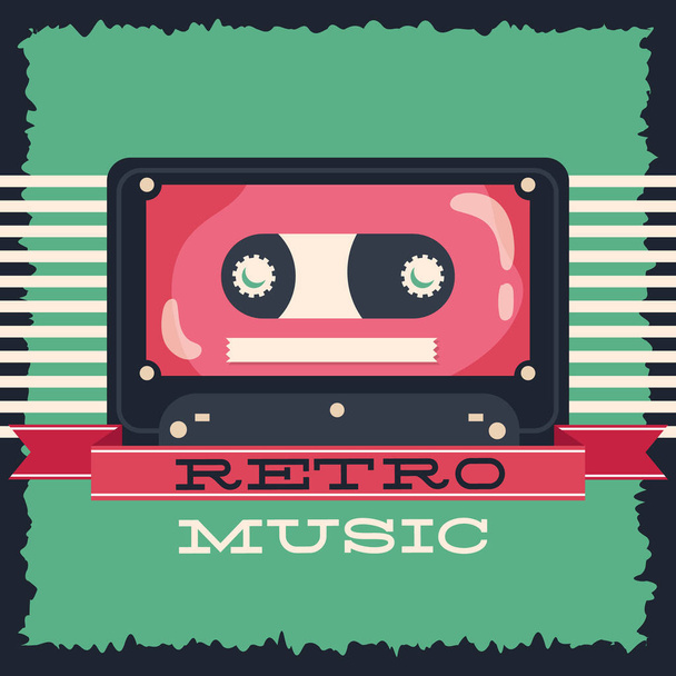 music poster retro style with cassette - Vector, Image