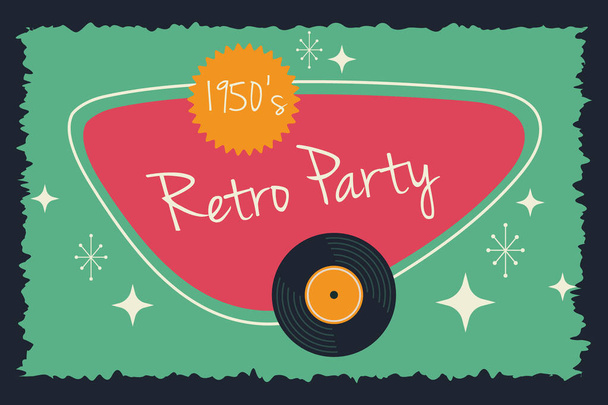 party retro style poster with vinyl disk - Vector, Image