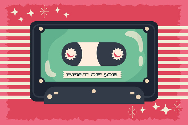 cartel estilo retro con cassette de música - Vector, Imagen