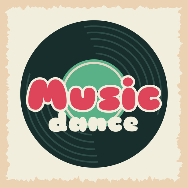 music dance poster retro style with vinyl disk - Vector, Image