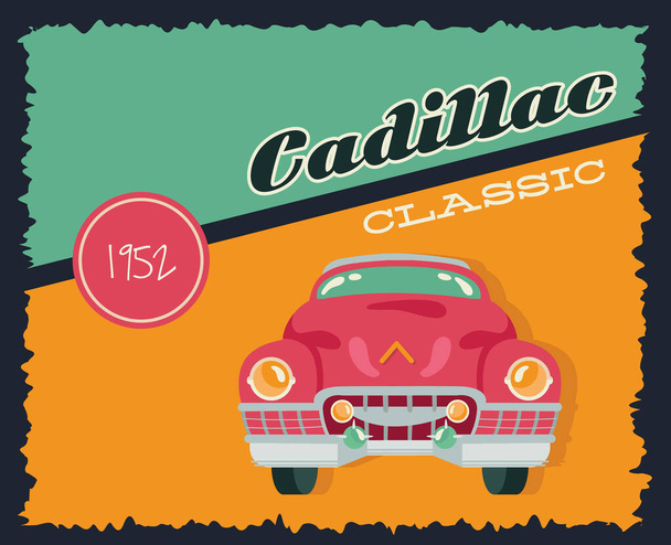 cadillac poster retro style with car and year - Vector, Image