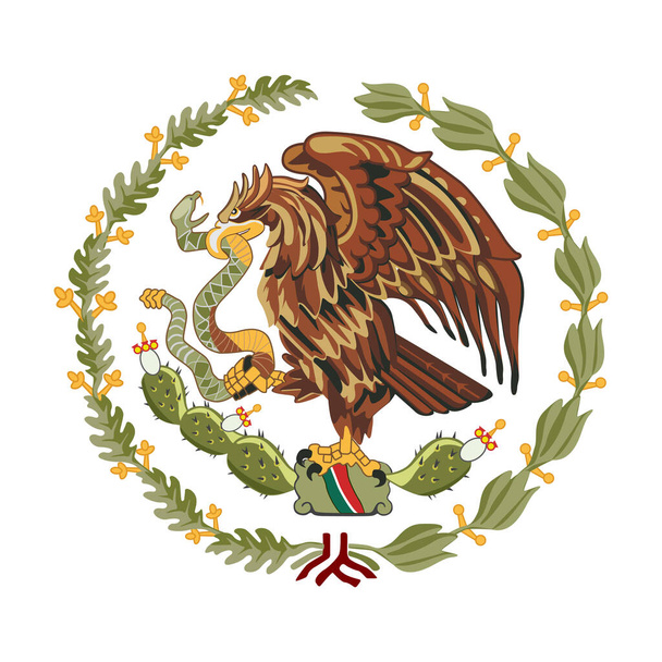 Escudo de México, sello o emblema nacional, aislado sobre fondo blanco - Vector, imagen