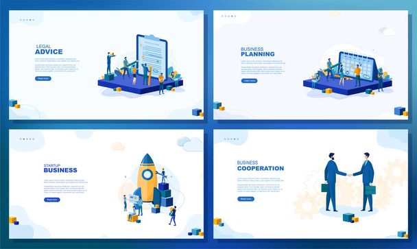 Trendy flat illustration. Set of web page concepts. Legal advice. Business planning. Startup business.  Cooperation. Template for your design works. Vector graphics.  - Vector, Image