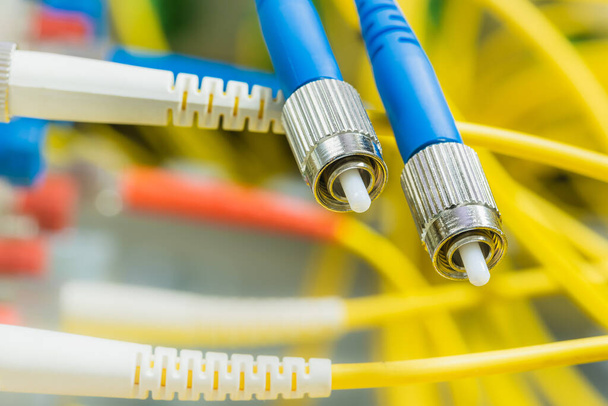 Fiber optic network patch cord cables in data center - Photo, Image
