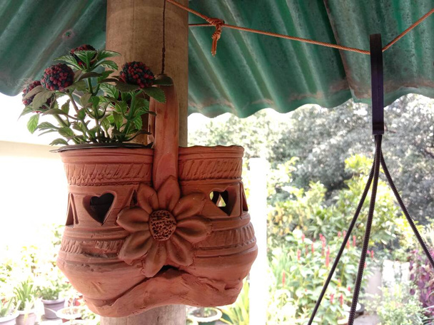 Bangladeshi Soil made Stylish Flower Pot on shop - Photo, Image
