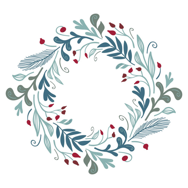 Winter flora round frame. Vector card template. Christmas design. - Διάνυσμα, εικόνα