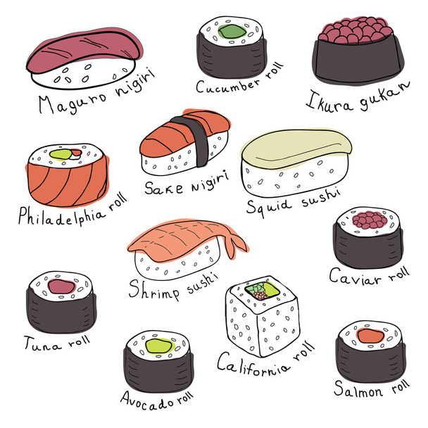Ensemble de sushis et rouleaux, illustration vectorielle
 - Vecteur, image