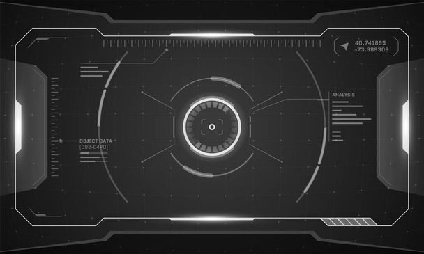 VR HUD - цифровий футуристичний інтерфейс дизайну екрану кіберпанку. Sci-fi технологія віртуальної реальності дивиться вгору на дисплей. Цифрова технологія GUI панель панелі ілюстрацій - Вектор, зображення