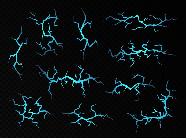 Ground cracks with magic blue light, magic spell concept. - Vector, Image
