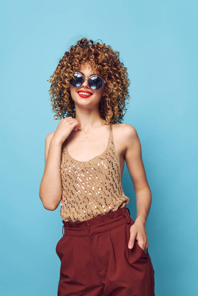 Beautiful woman Curly hair smile is an attractive look  - Zdjęcie, obraz