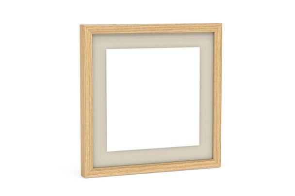 Fotorahmen-Attrappe aus Holz isoliert auf weißem Hintergrund - Perspektive - Kopierraum - 3D-Renderer - Foto, Bild
