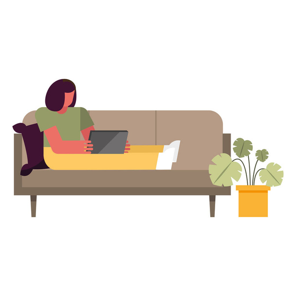 mulher com laptop no sofá trabalhando a partir de design de vetor em casa - Vetor, Imagem