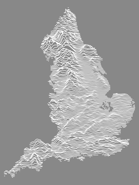 Avrupa ülkesi İngiltere 'nin Beyaz 3D Topografi Haritası - Vektör, Görsel