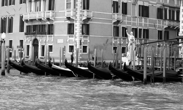 Венеція, Італія, 28 грудня 2018 року Пророче зображення гондол пришвартованих вздовж пірса - Фото, зображення