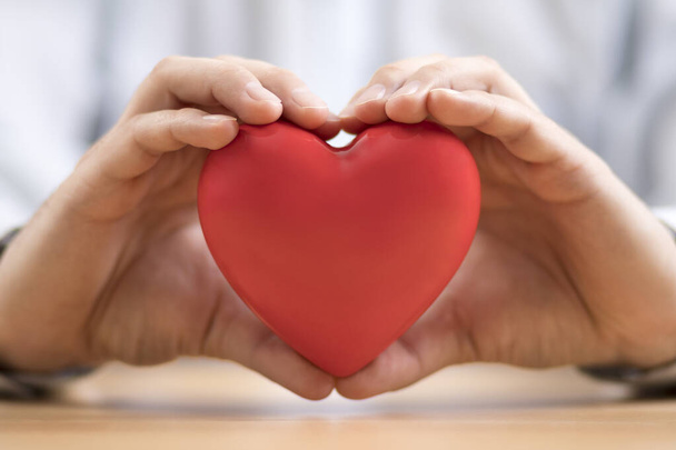Red heart in hands. Health insurance or love concept. - Valokuva, kuva
