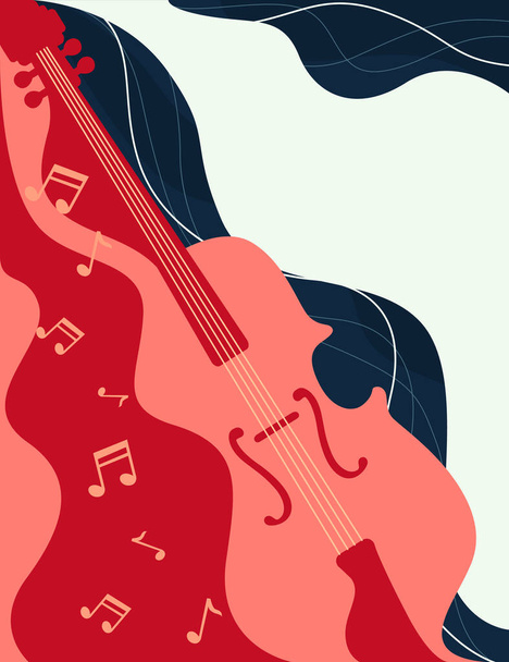 Instrument de musique classique pour violon en bois et son fluide avec des notes de musique illustration vectorielle plate. - Vecteur, image