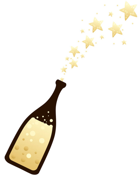 Зоряний вибух пляшки шампанського плоский Векторні ілюстрації на білому тлі
 - Вектор, зображення