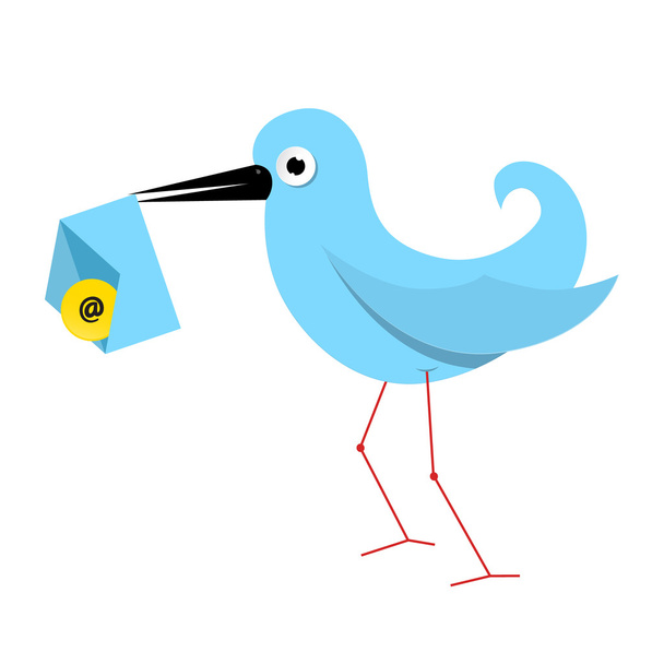 Vector Blue Paper Bird Illustration with Email Envelope - Вектор,изображение