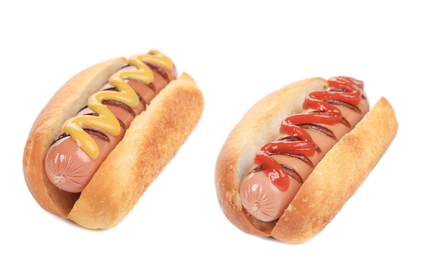 Hotdogs with mustard and ketchup - Фото, зображення