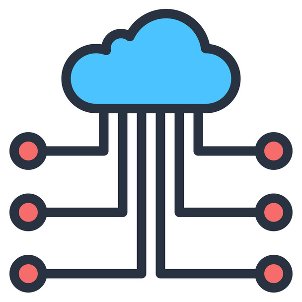 Cloud Computing Vektor Icon. Stil ist zweifarbig flaches Symbol, glatte blaue Farben, abgerundete Ecken, weißer Hintergrund - Vektor, Bild