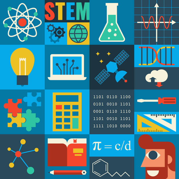 Иллюстрация STEM-образования в прикладной научной концепции - Вектор,изображение