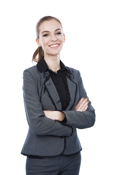 Smiling business woman. Arms crossed. Isolated on white. - Foto, immagini