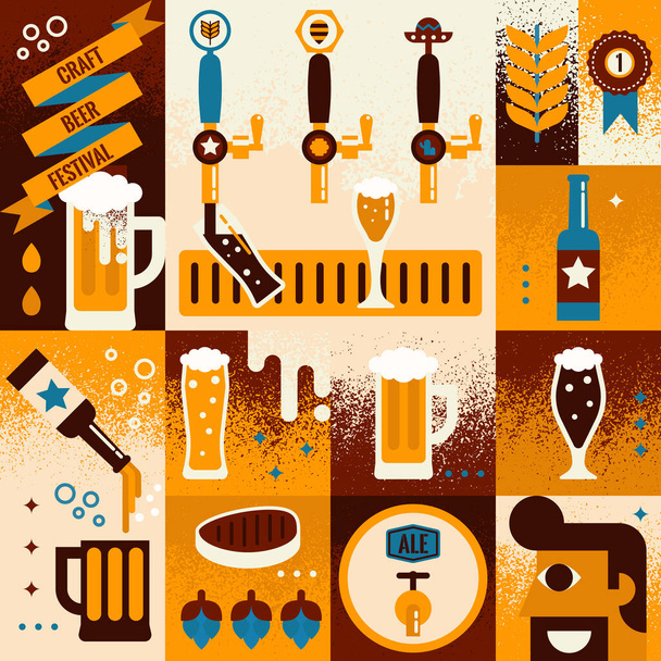 Ilustrace konceptu piva koláž pozadí s prvky - Vektor, obrázek