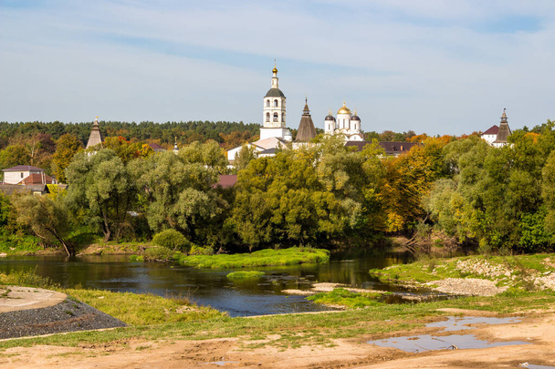 A picturesque view of the Protva river valley and the Pafnutyev-Borovsky monastery in Borovsk, Russia. September 2020 - Photo, image