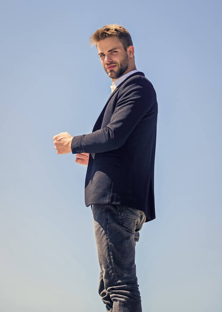 he is a boss. confident businessman. Handsome man fashion model. Bearded guy business style. formal male fashion. modern lifestyle. success concept. sexy macho man. male grooming. Billionaire - Fotoğraf, Görsel