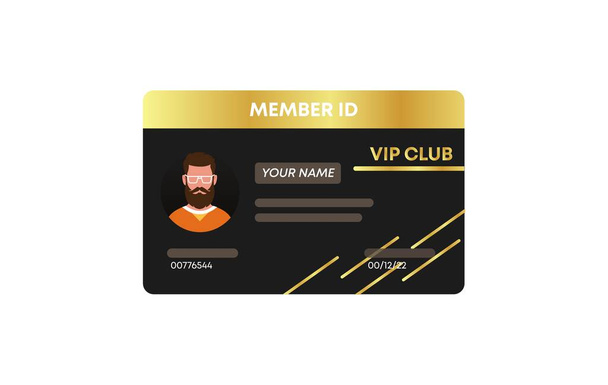 Modelo de cartão de identificação de membro. Identificação de passe seguro com cartão de cliente VIP especial com caráter de informações pessoais. - Vetor, Imagem